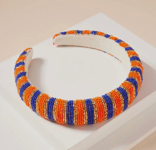 Orange and blue beaded headband